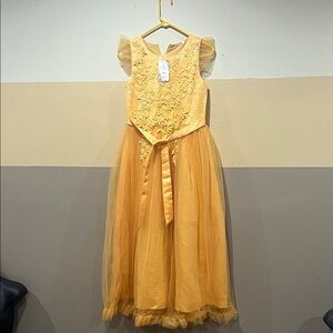Girls Gold Floral Lace Tulle Party Dress – Size 160 (Youth 14–16)